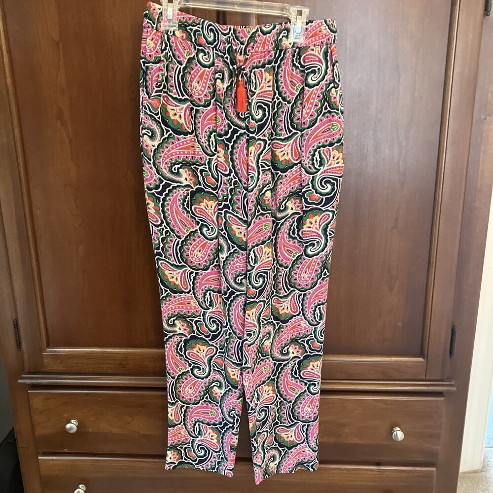 Boden Womens Paisley Print Tassel Elastic‎ Waist Pants US 4R Boho Festival